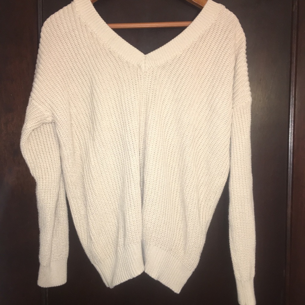 Cream Knit Lace Up Sweater